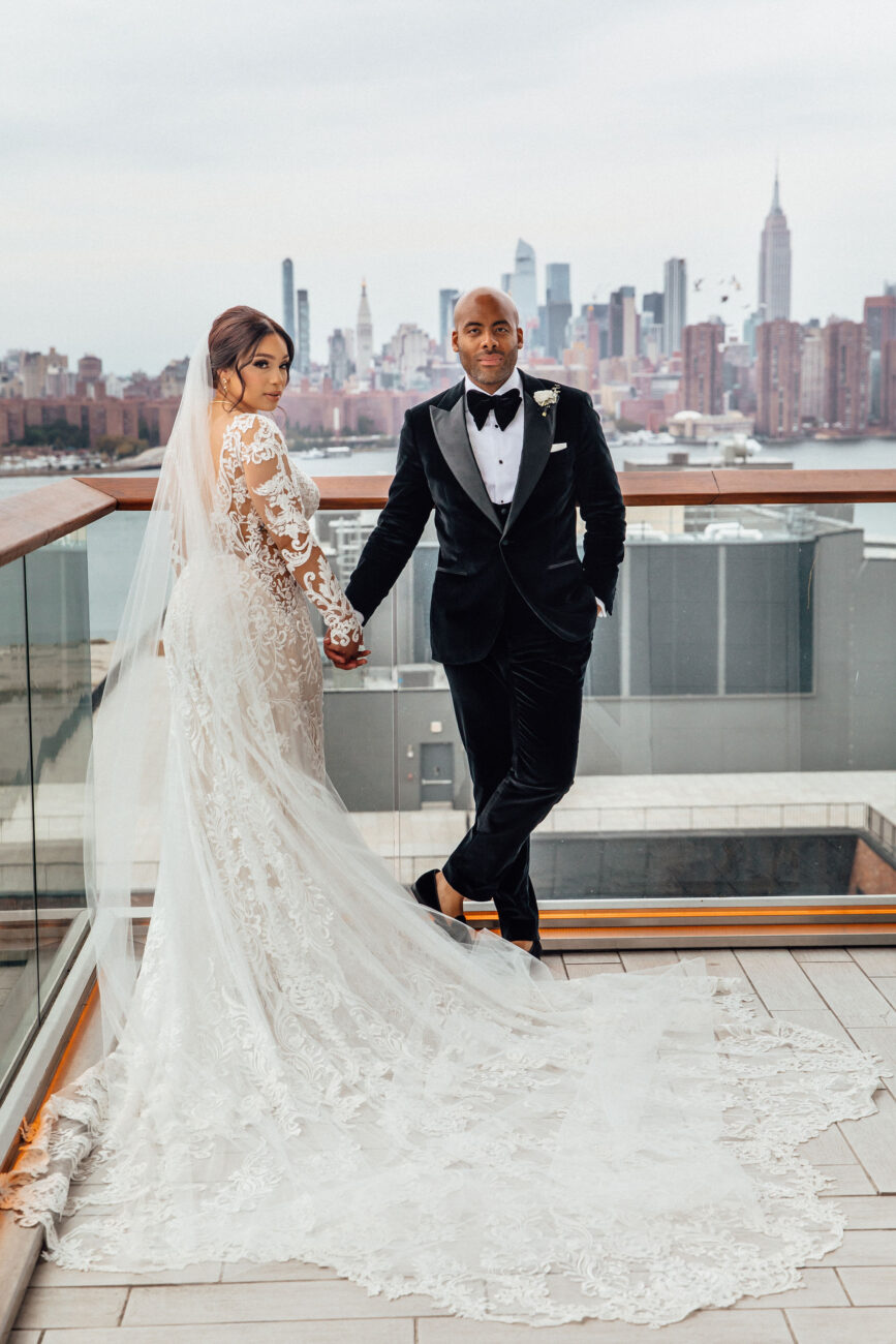 Bride and Groom at The William Vale Hotel with Manhattan views