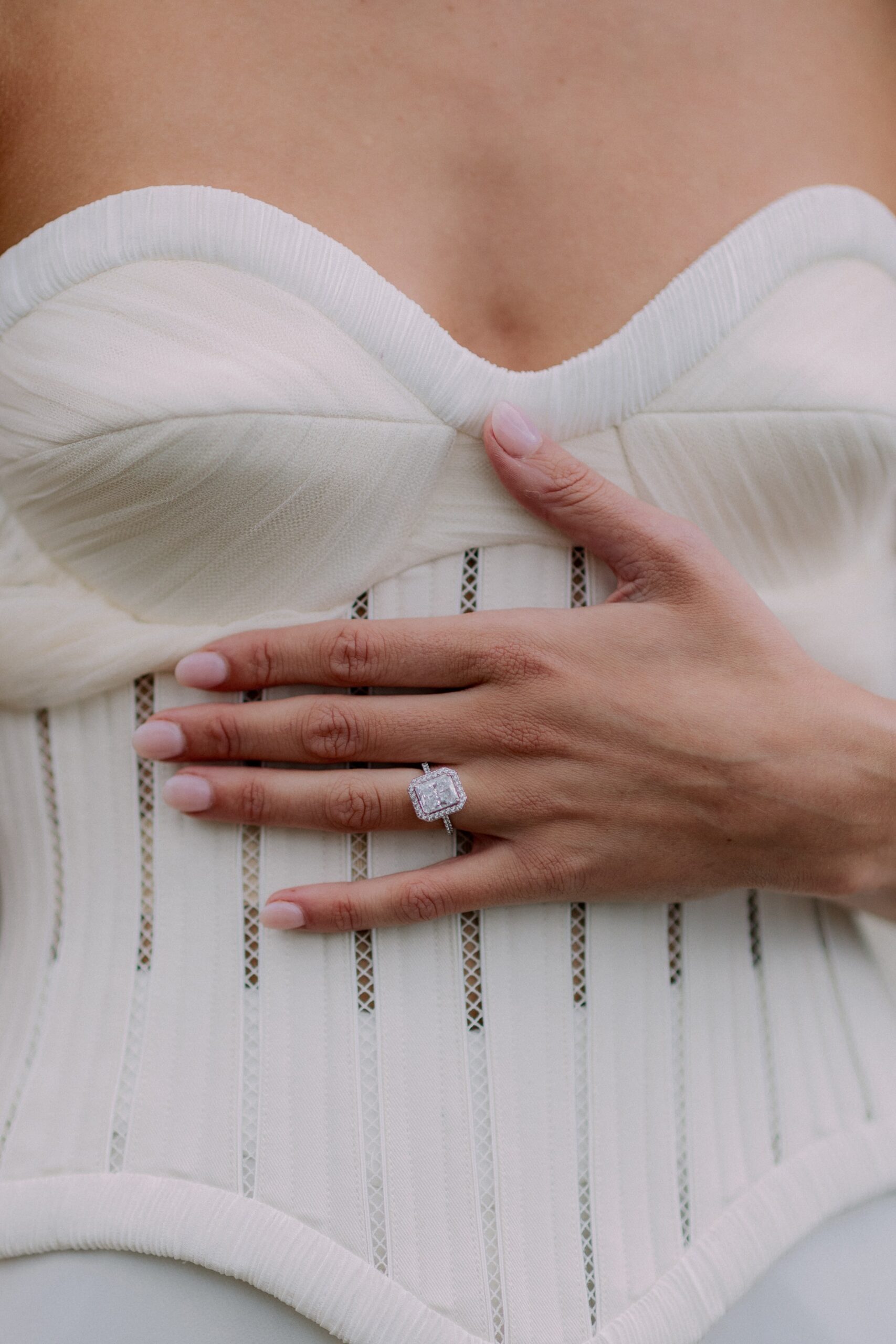 Bride wore Danielle Frankel bustier top for her Italian Welcome Dinner