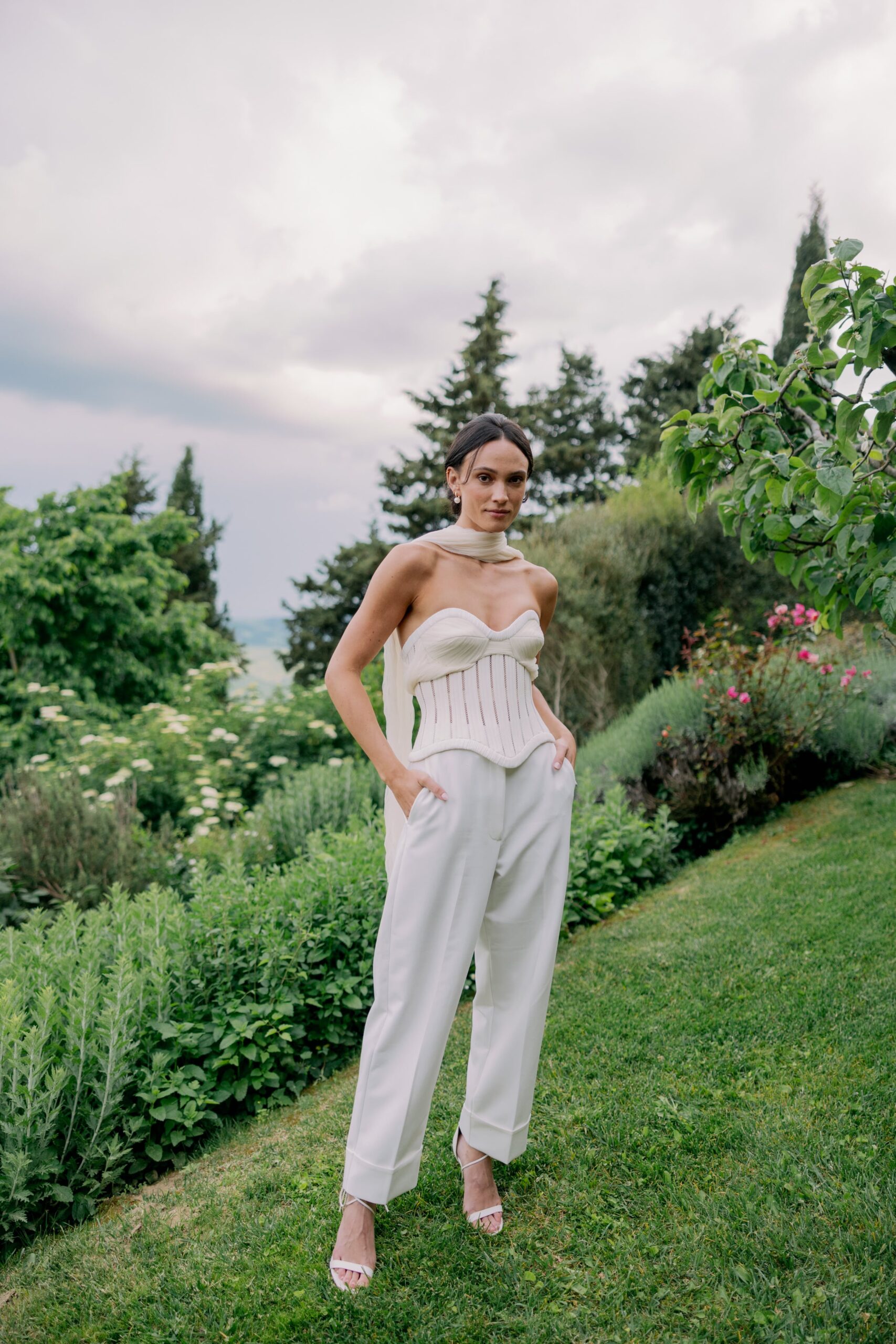 Bride wore Danielle Frankel bustier top for her Italian Welcome Dinner