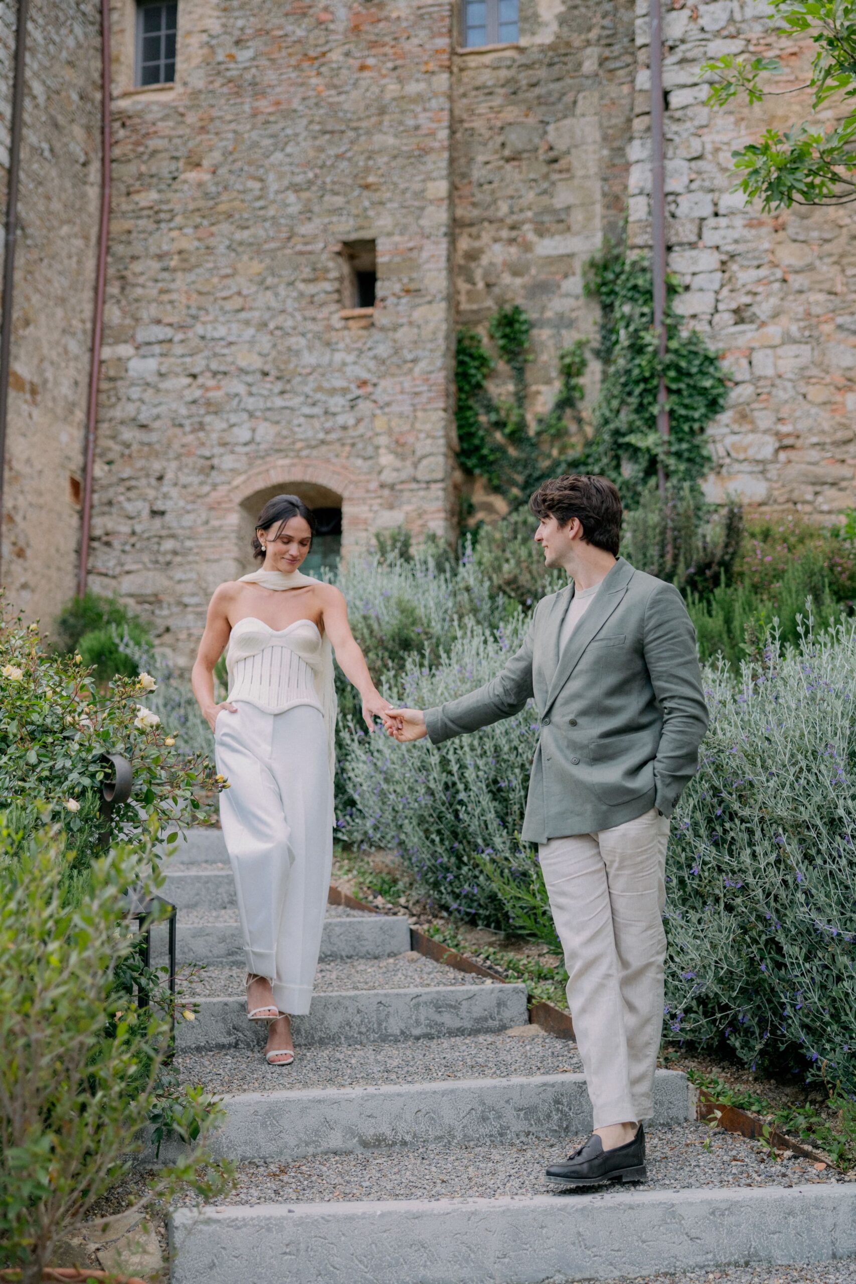 Bride wore Danielle Frankel bustier top for her Italian Welcome Dinner