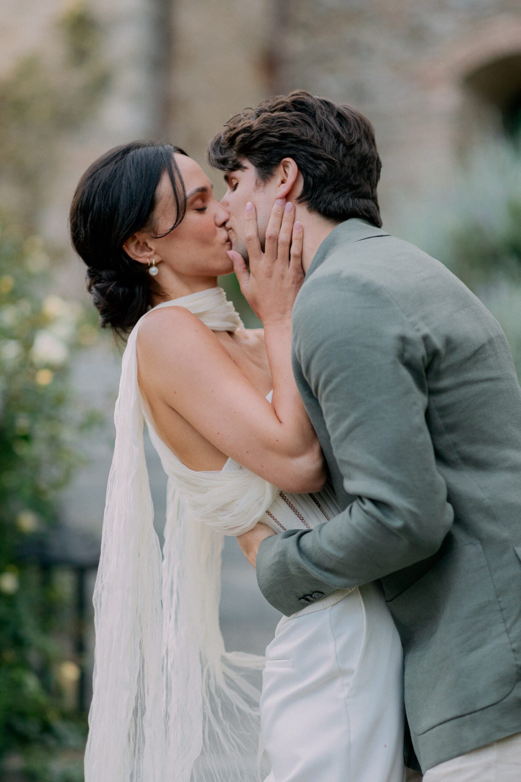 Bride wore Danielle Frankel bustier top for her Italian Welcome Dinner