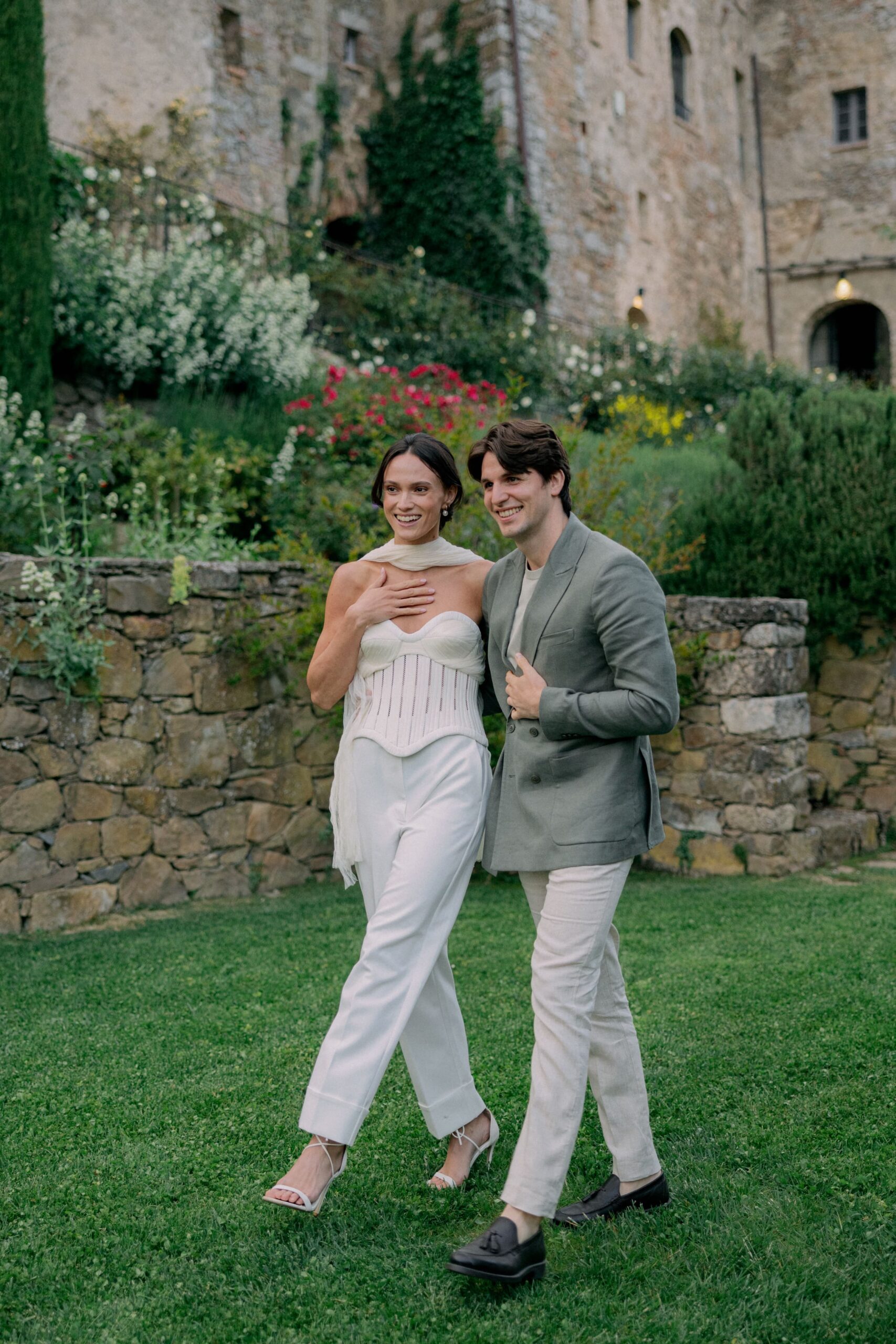 Bride wore Danielle Frankel bustier top for her Italian Welcome Dinner