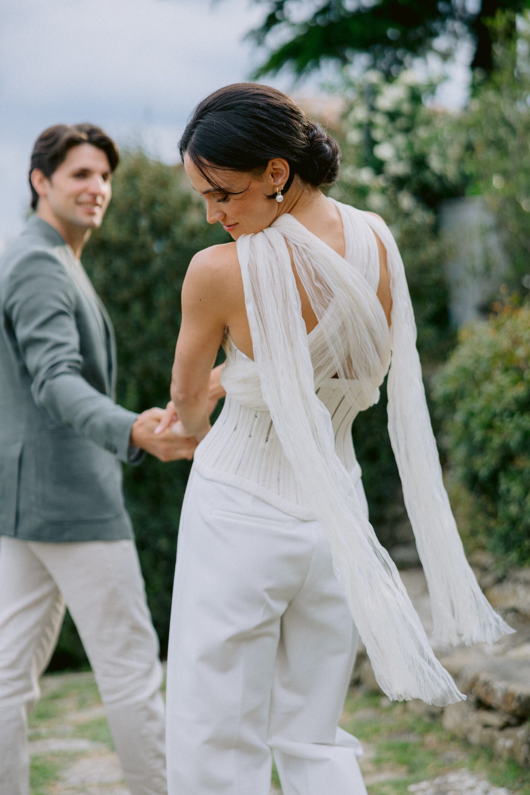 Bride wore Danielle Frankel bustier top for her Italian Welcome Dinner