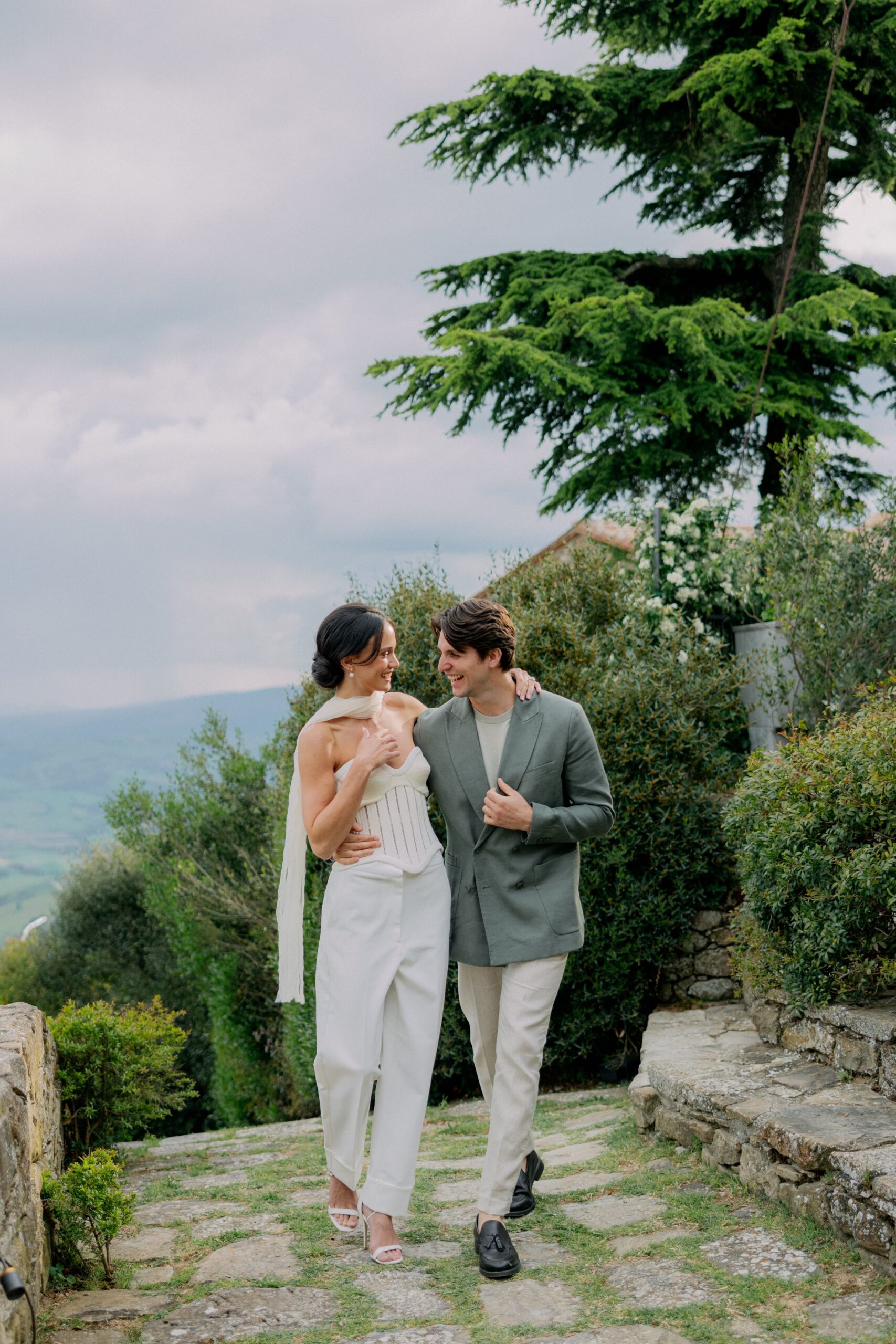 Bride wore Danielle Frankel bustier top for her Italian Welcome Dinner