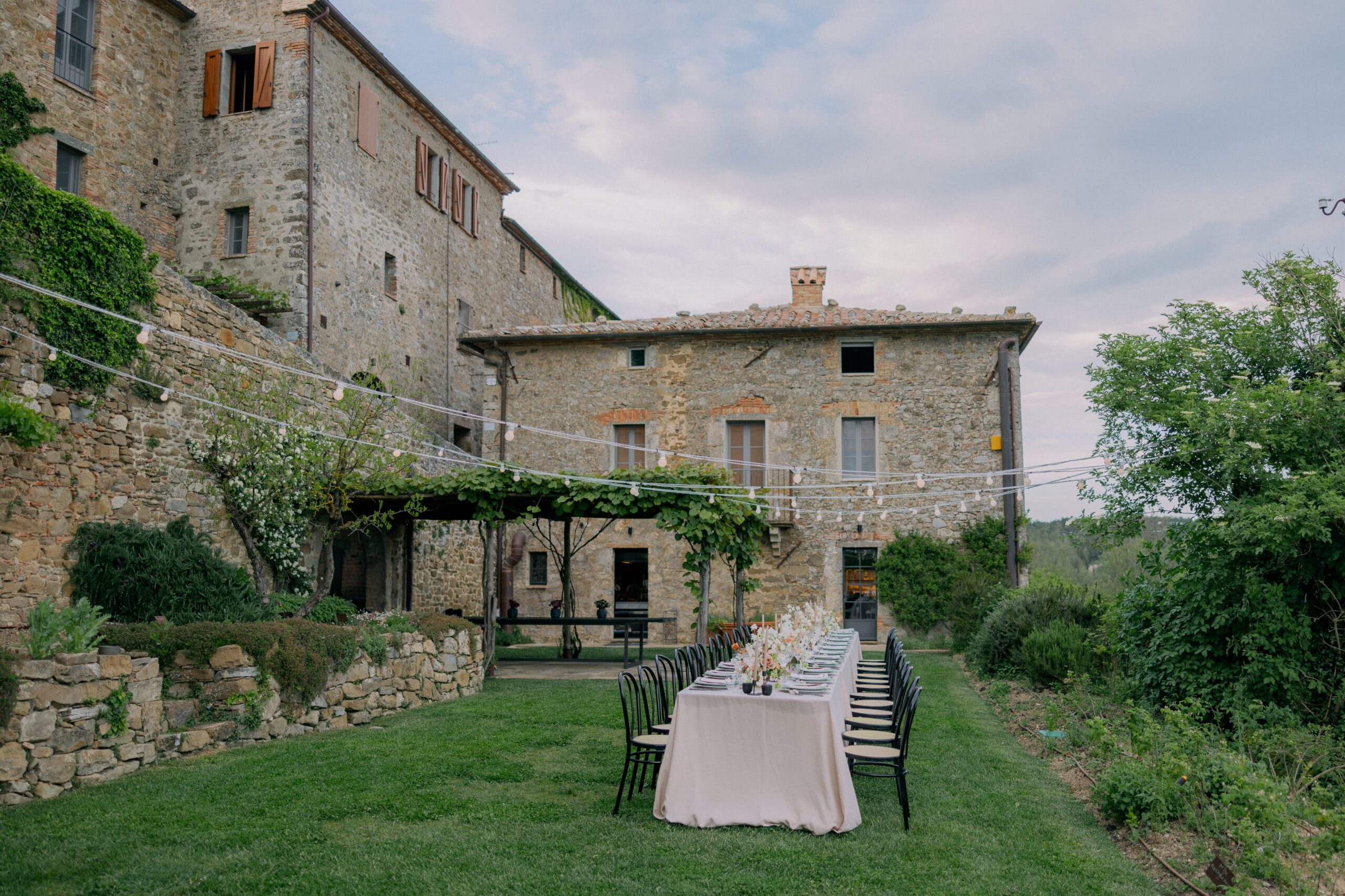 Intimate chic wedding reception in Tuscany Italy