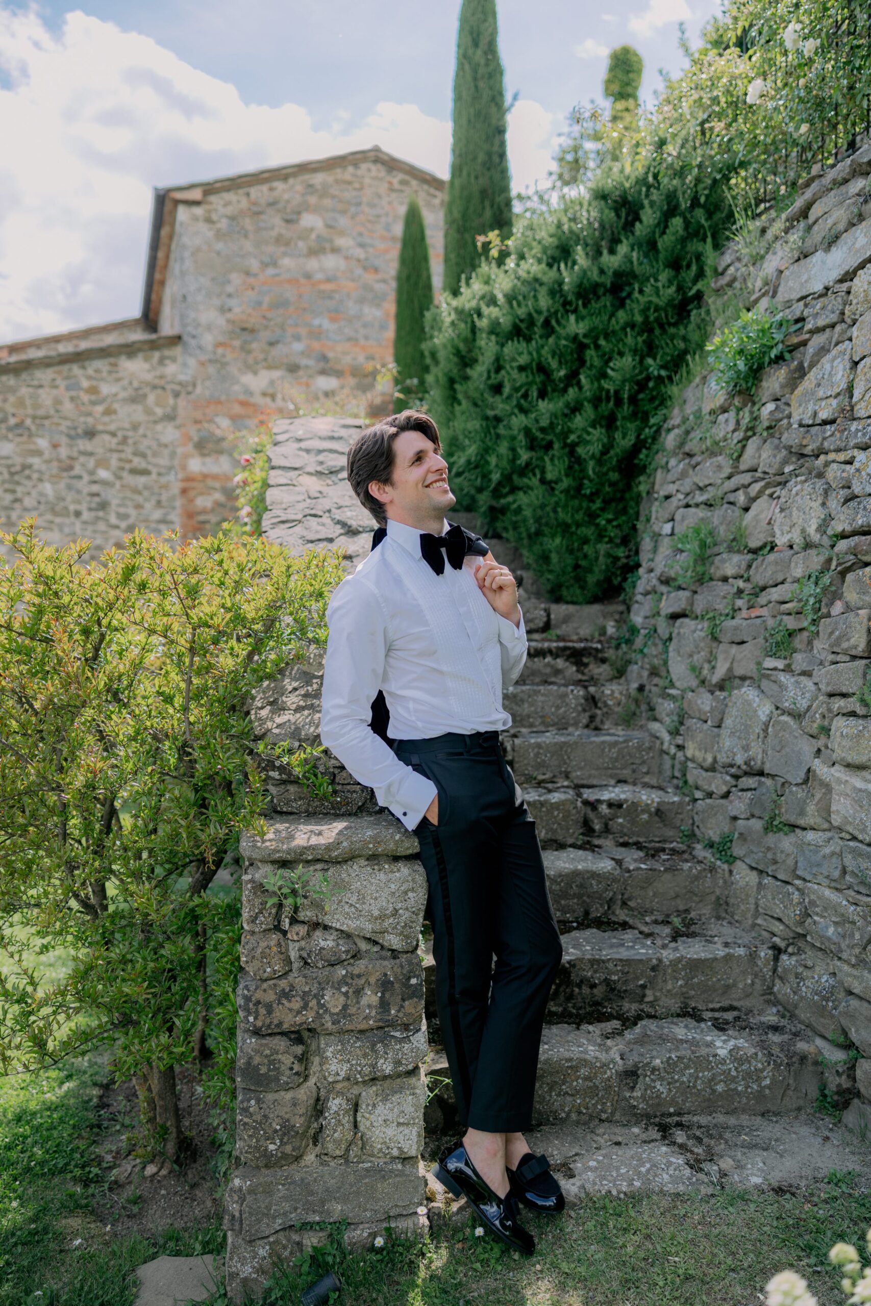 Groom in tux Italian wedding inspiration