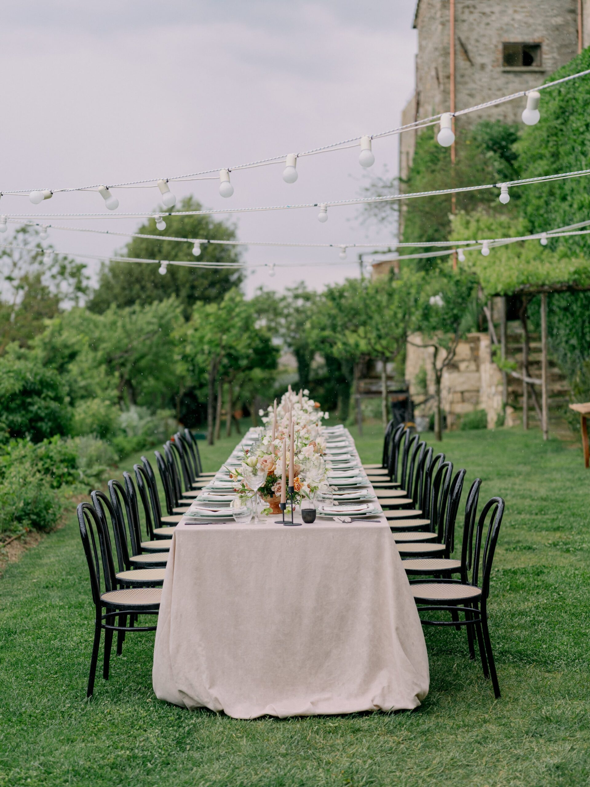 Intimate chic wedding reception in Tuscany Italy